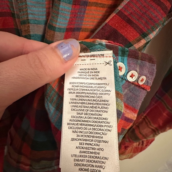 Ralph Lauren Vibrant Plaid Button-Down Shirt 100% Linen size S - Picture 5 of 7